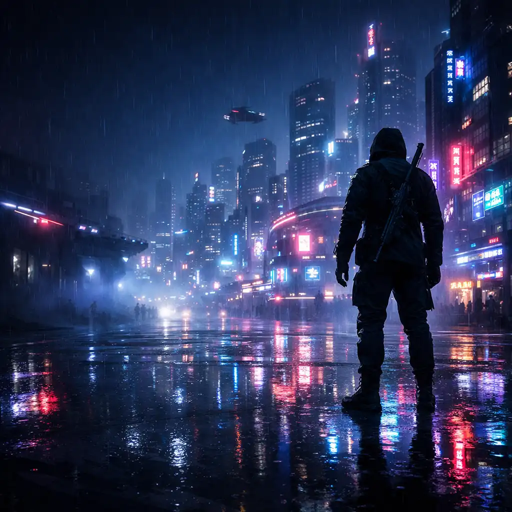 Cinematiczna scena z futurystycznej gry